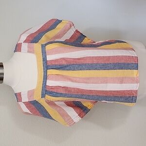 Beachlunchlounge Blouse Top Linen Blend Striped Square Neck Women's size Medium